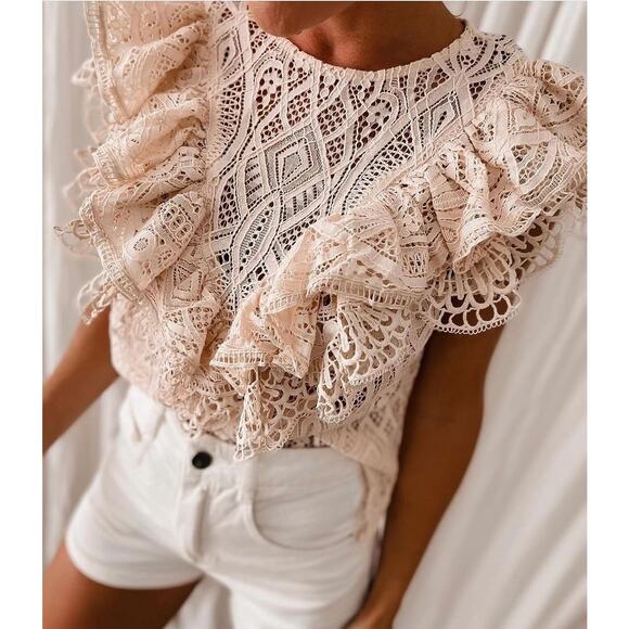 ZARA Ruffled Lace Top NWT Cream Size M - Picture 4 of 16